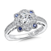 Floral Diamond And Blue Sapphire Halo Engagement Ring